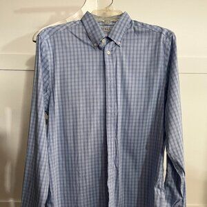 EUC LAUREN RALPH LAUREN premium blue plaid cotton nylon stretch slim fit (M)